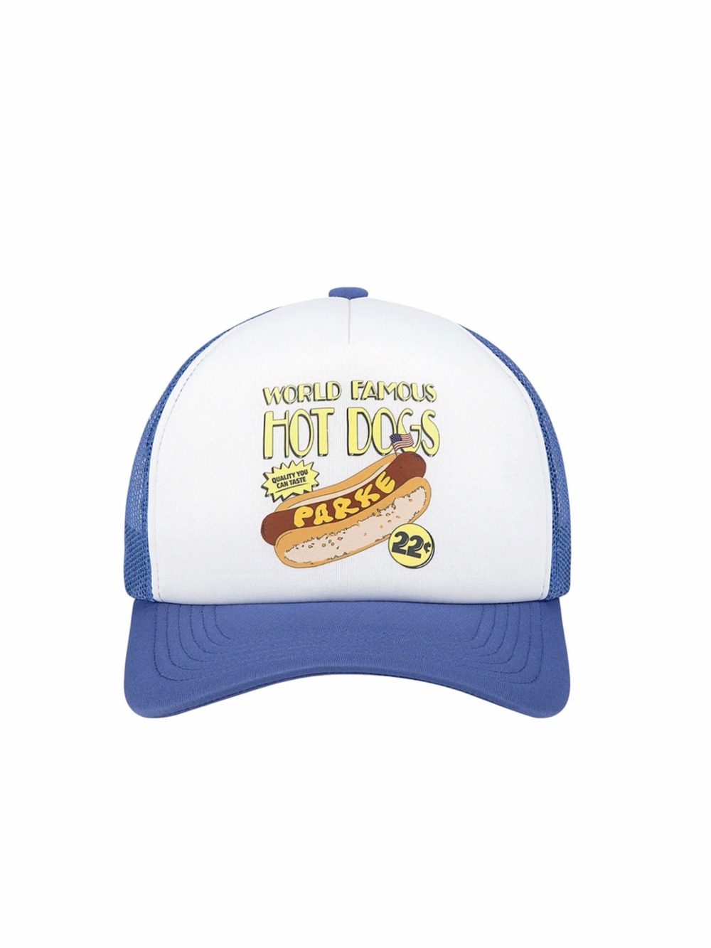 NWT PARKE Blue and White 'World Famous Hot Dogs' Dog Hat